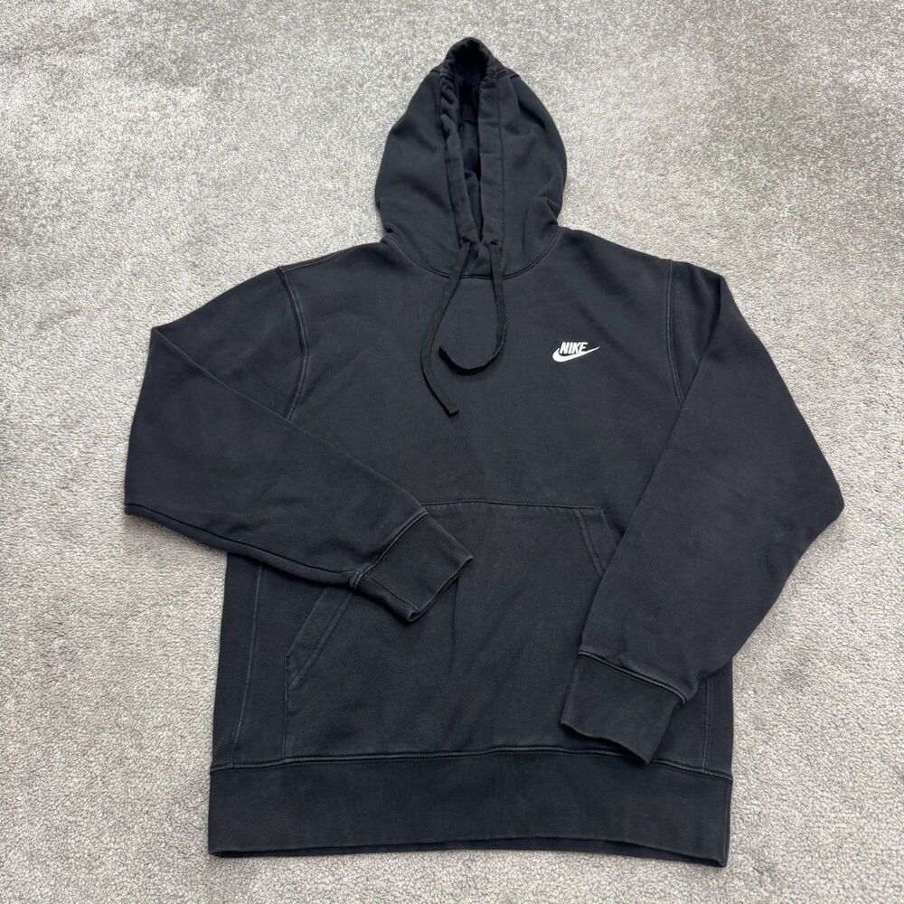 Nike Hoodie Pullover Sweatshirt Mens Small Black Fleece Drawstring Activewear
